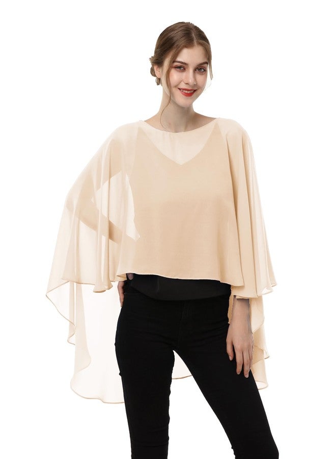 Hotshawl Soft Chiffon Capelet capes Poncho Stole For Womens Cover Up (Champagne) - Image 3